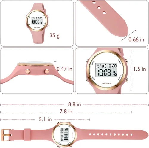 Vista 5 de Relojes deportivos para exteriores, reloj despertador, 5 bares, impermeable, LED digital