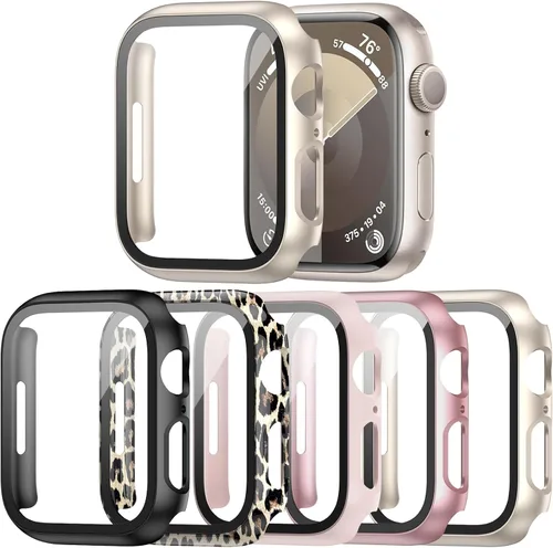 Vista 7 de Paquete de 14 fundas para Apple Watch Series 3 2 1 de 38 mm con protector de pantalla de vidrio templado, funda protectora totalmente rígida