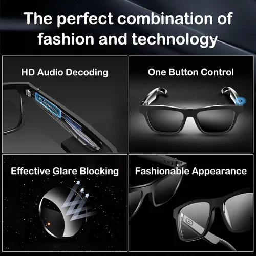 Vista 6 de Lentes de audio inteligentes, lentes de sol polarizados con Bluetooth, micrófono y altavoz integrados, asistente de voz, Bluetooth 5.0, gafas de sol