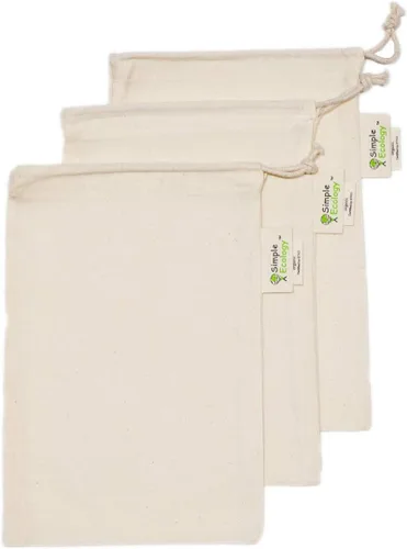 Vista 11 de Simple Ecology Bolsas reutilizables para compras y almacenamiento, muselina de algodón orgánico, juego de 6 (2 unidades de L, M, S)