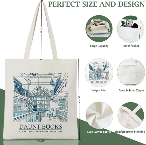 Vista 7 de Andeiltech Canvas Tote Bag Aesthetic Cute Vintage Tote Bags Book Shoulder bag Gifts Reusable Grocery Bags for Women