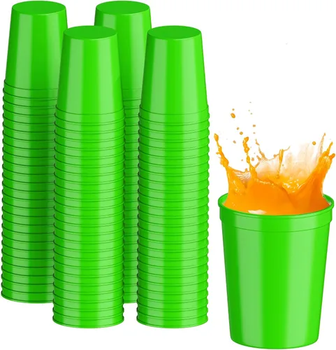 Vista 56 de PartyPrints Paquete de 100 vasos de plástico en blanco reutilizables de 10 a 12 onzas, vasos de estadio a granel, sin BPA, aptos para lavavajillas