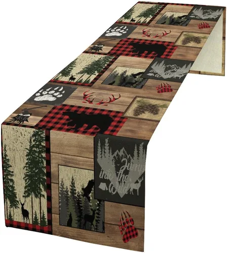 Vista 19 de Camino de mesa con diseño de patas de perro, lindo animal con estampado de patas de cachorro, decoración de fiesta de cumpleaños, casa de campo
