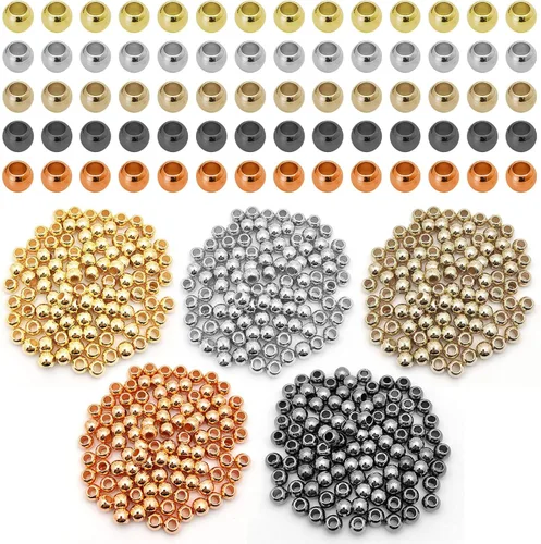 Vista 12 de 1000 cuentas espaciadoras redondas planas para manualidades, cuentas de disco de 5 colores para hacer joyas, pulseras, collares, aretes y 1000pcs; 5
