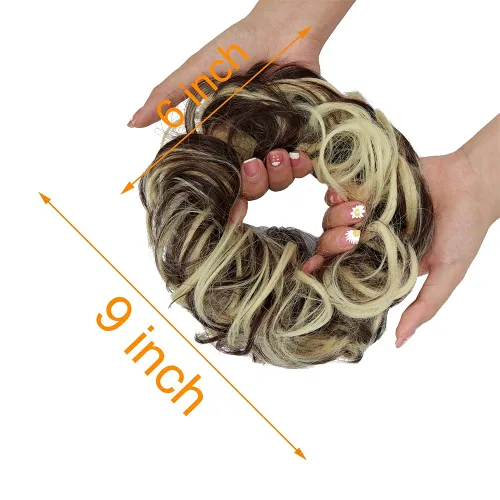 Vista 2 de Extensiones de moño de pelo desordenado, rizado, ondulado, desordenado, sintético, postizo de pelo para mujeres Mezcla de marrón negro y rubio