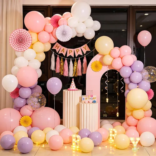 Vista 7 de Globos rosa claro, 125 piezas de diferentes tamaños de 8, 12, 10, 5 pulgadas, kit de arco de globos rosa pálido pastel para princesa, cumpleaños