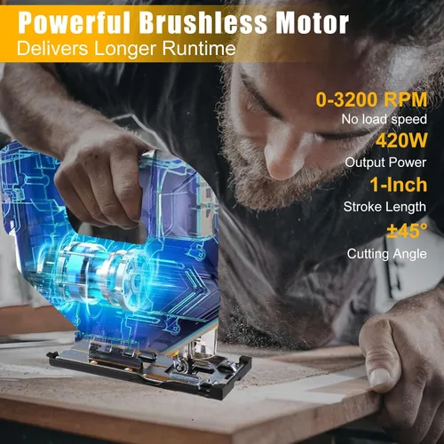 Vista 7 de Sierra de calar inalámbrica compatible con batería Dewalt de 20 V máximo, sierra de calar sin escobillas para 3 ajustes orbitales, 3200 RPM, cortes
