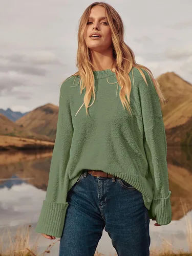 Vista 71 de LOGENE Suéter de gran tamaño para mujer, cuello redondo, manga larga, suave, mullido, suéter de punto 2025 para otoño e invierno