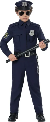 Vista 2 de Conjunto de disfraz de oficial de policía para niños, uniforme de policía con insignia, disfraz perfecto para Halloween de policía