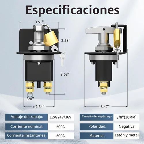 Vista 2 de Joinfworld Interruptor de Desconexión de Batería de 500A 12V 36V Resistente con Placa de Bloqueo, Interruptor de Corte de Batería de Alta Corriente