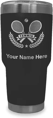 Vista 33 de LaserGram Personalized 20oz Tumbler, Tennis Rackets (Black) Engraved Gift for Tennis Players, Vacuum Insulated Stainless Steel, Laser Engraved