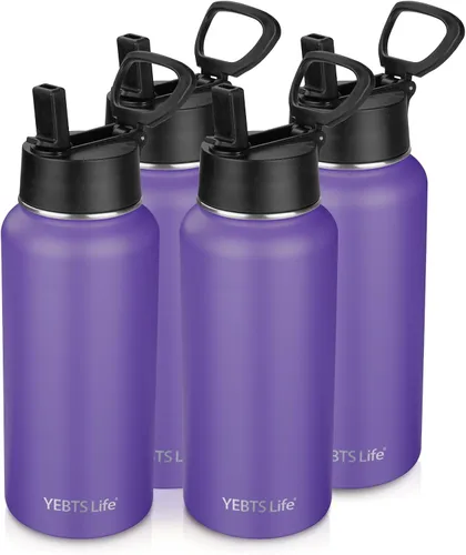 Vista 13 de Botella de agua aislada con popote, botella de agua deportiva de acero inoxidable aislada al vacío de 32 onzas, mantiene el frío y el calor, botella