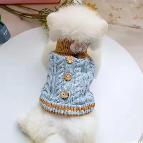 Vista 4 de Suéter de punto para perros pequeños, gatos, ropa gruesa y cálida para cachorros, cuello alto, elástico, chihuahua, bulldog y perro salchicha