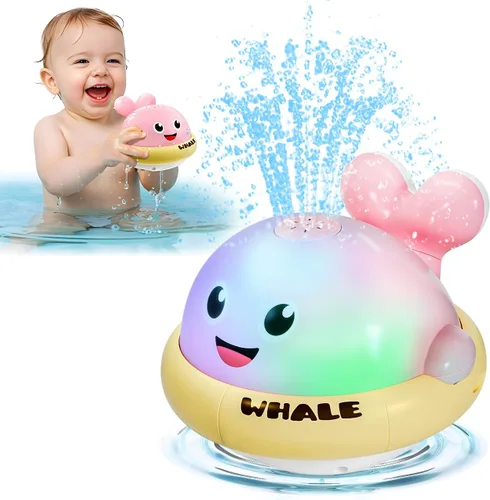 Vista 8 de Juguetes de baño para bebés, juguetes de baño con aspersor de ballena iluminada para niños de 1 a 3 años, juguetes de agua de piscina para niños