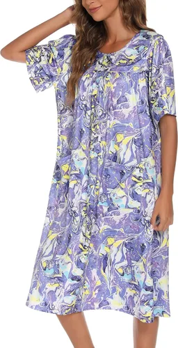 Vista 2 de AVIIER Vestido de casa para mujer, manga corta, vestidos de descanso Mumu con bolsillos