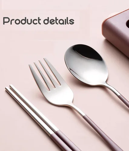 Vista 5 de Muka Juego de 3 utensilios portátiles personalizados, palillos de acero inoxidable, tenedor, cuchara de viaje con logotipo personalizado y nombre