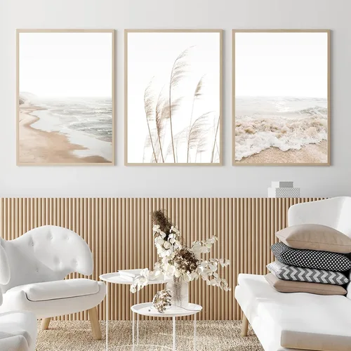 Vista 6 de Arte de pared de playa, impresiones bohemias, lienzo costero, decoración de pared, imágenes de playa, hierba de pampas, océano, póster de plantas