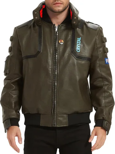 Vista 8 de Chaqueta táctica de cosplay con cuello alto brillante para hombre Collar verde-azul