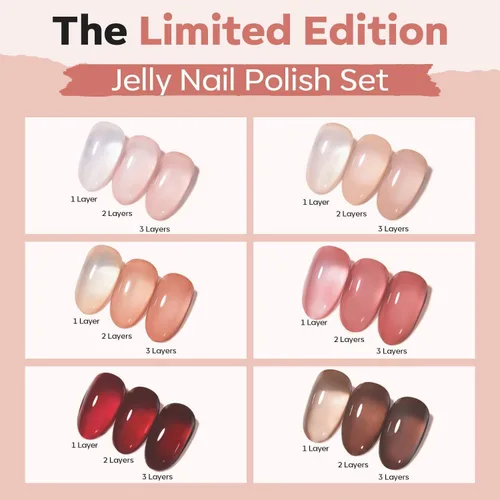 Vista 10 de Modelones Esmalte de Uñas en Gel de 6 Colores, Set de Esmaltes de Uñas en Gel Sheer Nude Mini, Esmaltes de Uñas en Gel Natural de Colores Rojo