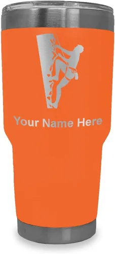 Vista 17 de LaserGram 20oz Vacuum Insulated Tumbler Mug, Rock Climber, Personalized Engraving Included (Coral)