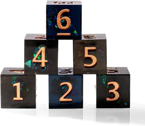 Vista 5 de 6 dados poliédricos D6 de 0.630 in de resina para RPG MTG DND (negro y verde)