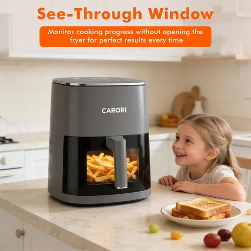 Vista 3 de CARORI Freidora de aire de 6 cuartos con ventana de visión, 12 preajustados, gran capacidad, 400 ℉ máximo crujiente, 1700 W comidas rápidas incluso