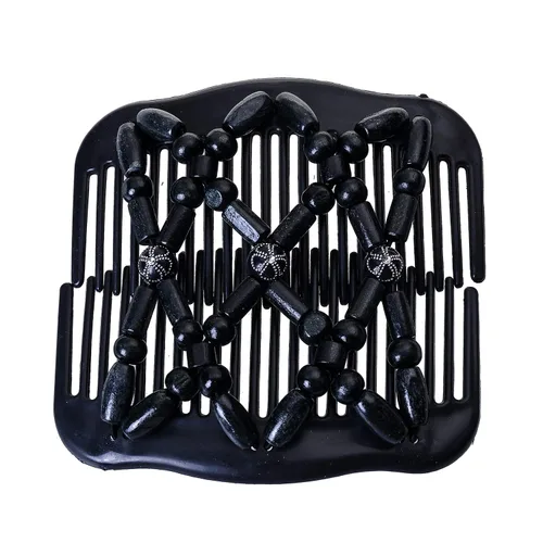 Vista 3 de LOVEF Peines mágicos para el cabello para mujer, con cuentas de madera, elásticos, de doble cara, clips para hacer moños, accesorios para el cabello