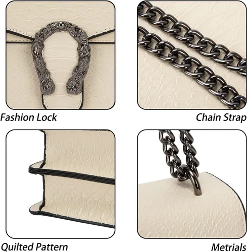 Vista 6 de Bolso bandolera con estampado de serpiente para mujer, de piel sintética, con cadena, bolso de mano de noche