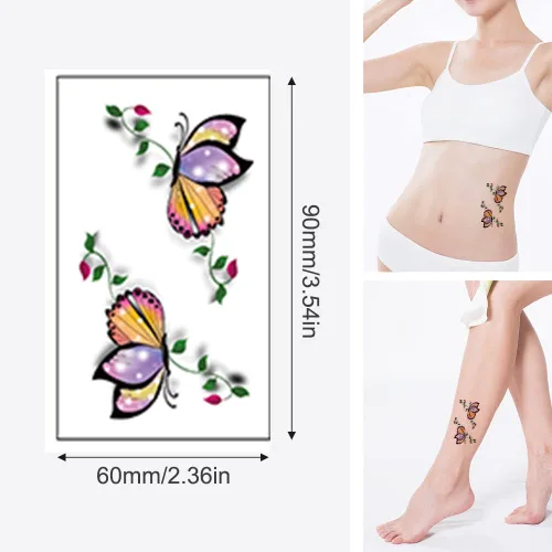 Vista 6 de 60 hojas de tatuajes temporales de flores, tatuajes de mariposas, palabras, líneas, tatuajes para adultos, hombres y mujeres