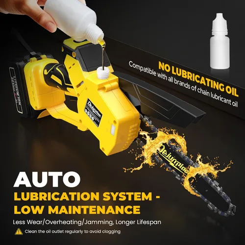 Vista 4 de Mini motosierra inalámbrica compatible con batería Dewalt de 20 V máximo, motosierra eléctrica pequeña de 6 y 8 pulgadas, sin escobillas, engrasador
