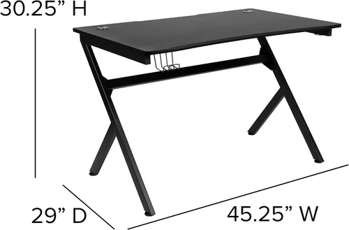 Vista 3 de BizChair Escritorio para juegos de 45.25 x 29 pulgadas, estación de trabajo para jugadores con soporte para auriculares y 2 agujeros para organizar