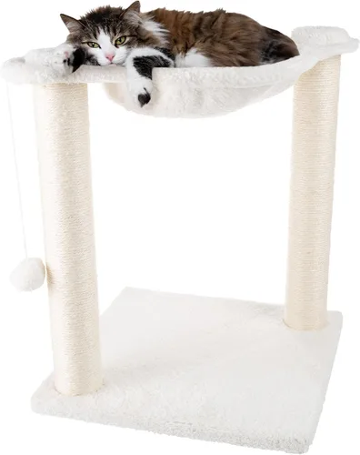Vista 7 de Hamaca para gatos con postes rascadores para gatos de interior - Árbol de gato de 19 pulgadas de altura con juguete de bola colgante para gatos