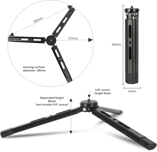 Vista 3 de Mini trípode de aluminio, trípode de mesa de escritorio para Zhiyun Smooth Q/4, Crane Plus/2, Weebill s, Ronin S/SC/RS2/RSC2, Osmo Mobile