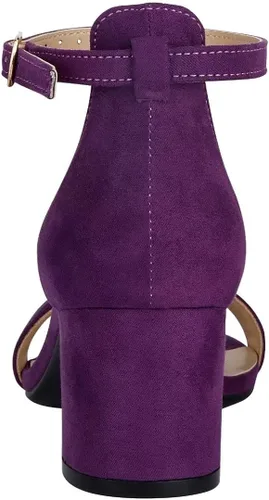 Vista 4 de Sandalias con correas para mujer, tacón grueso y bajo de 2pulgadas, con puntera abierta, correa al tobillo, para el trabajo, uso diario y fiestas