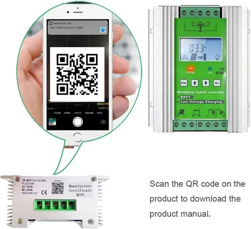 Vista 11 de Controlador de carga híbrido solar eólico de 1000 W, regulador de carga MPPT de 12 V/24 V, regulador de carga con pantalla LCD y carga de descarga