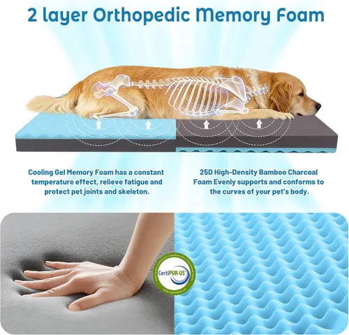 Vista 2 de Cama refrescante para perros grandes, cama ortopédica de espuma viscoelástica para mascotas con funda extraíble lavable, ideal para perros Rosa