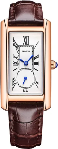 Vista 11 de Reloj de cuarzo para mujer Carlien, elegante reloj de vestir rectangular con correa de cuero y corona de cristal azul Rosa Negro