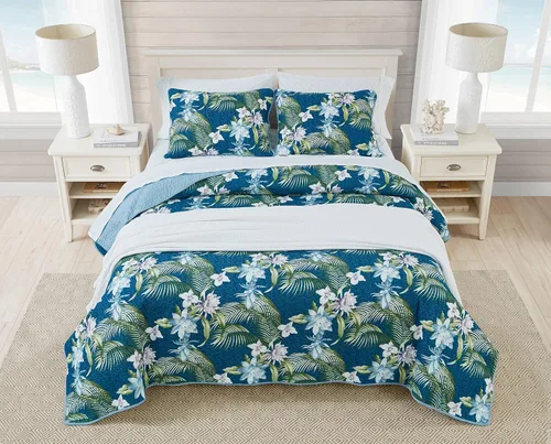 Vista 7 de Tommy Bahama - Juego de colcha tamaño Queen, ropa de cama reversible de algodón con fundas a juego, juego de ropa de cama transpirable para todas