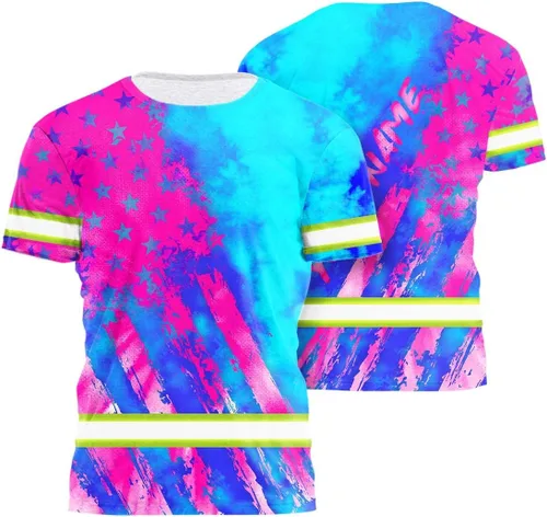 Vista 24 de Camisa de alta visibilidad con bandera de Estados Unidos de color para hombres y mujeres, con nombre personalizado, camisa de seguridad reflectante