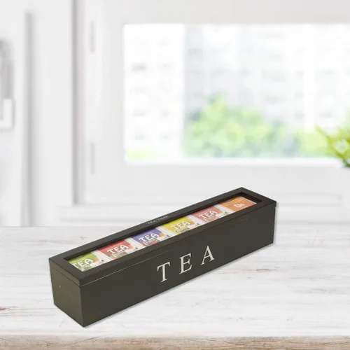 Vista 3 de AYNEFY Organizador de almacenamiento de caja de té, caja de almacenamiento de té con 5 ranuras, caja de almacenamiento de té, organizador de caja