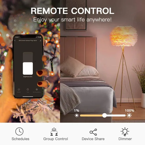 Vista 2 de TREATLIFE Enchufe de atenuación inteligente, paquete de 2 enchufes inteligentes para exteriores, funciona con Alexa y Google Assistant, control