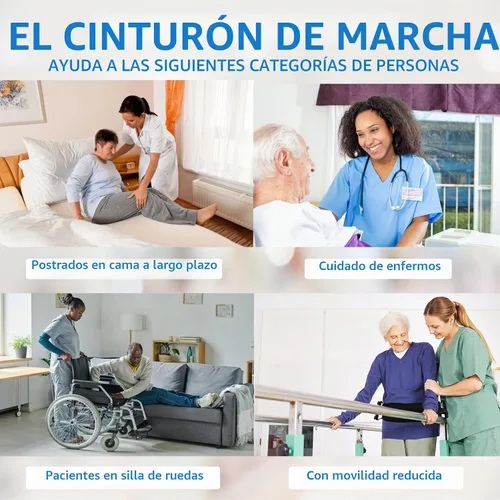Vista 7 de Cinturón de marcha para personas mayores, cinturón de transferencia con 7 asas acolchadas de nailon Negro