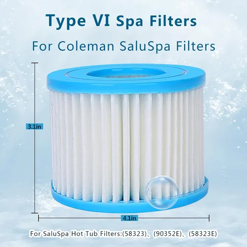 Vista 2 de Cartucho tipo , reemplazo de filtro de spa, Lay-Z-Spa, filtros para bañera de hidromasaje Coleman SaluSpa 90352E 58323, paquete de 6