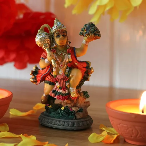 Vista 7 de alikiki Estatua de Hanuman de India, Idolo, Señor Hanuman, 3.9 pulgadas de alto, estatua hindú de Dios volador Hanuman para decoración de tablero