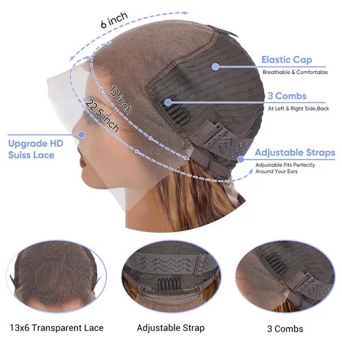 Vista 2 de 13x6 Honey Blonde Ombre Lace Front Wigs Human Hair Highlight Wig