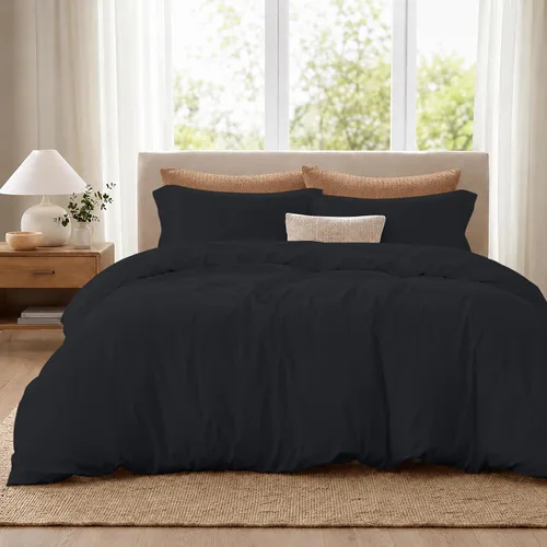 Vista 16 de ROYALE LINENS Funda de edredón negra tamaño individual – Fundas de edredón de 2 piezas – Cierre de cremallera – 1 funda de edredón individual de 68