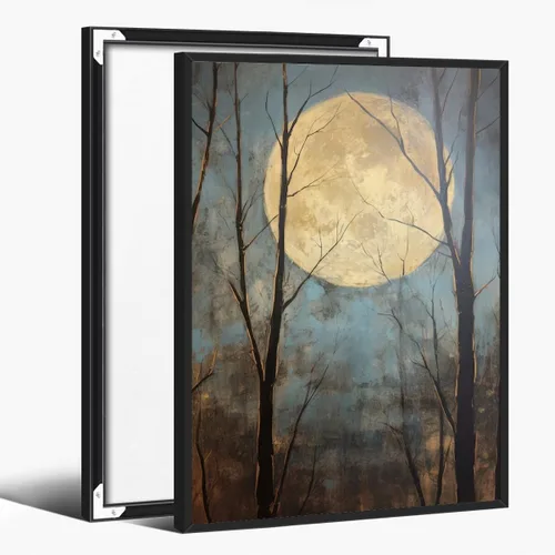 Vista 38 de WLZWD Arte de pared vintage de luna llena, impresión artística mística de bosque de medianoche, arte de academia oscura, póster estético, pintura
