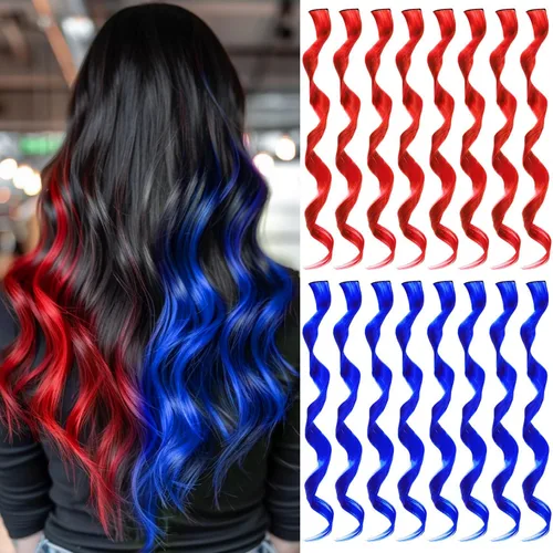 Vista 18 de 16 extensiones de cabello sintético rizado y ondulado con clip, para niñas y mujeres, coloridos resaltados para fiestas, cosplay, festival, regalo