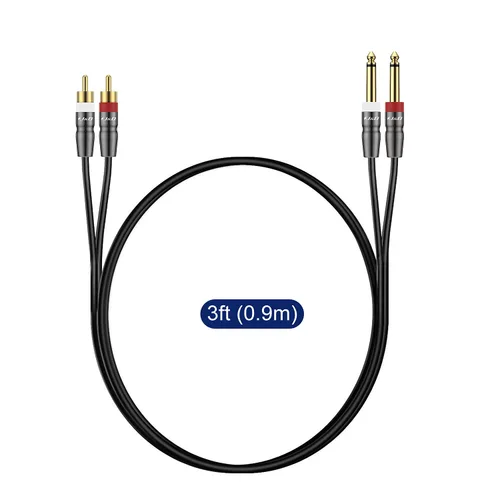 Vista 7 de J&D Cable dual TS de 1/4 de pulgada a RCA dual, adaptador resistente de 1/4 macho a RCA macho, cable de interconexión de audio estéreo de un cuarto