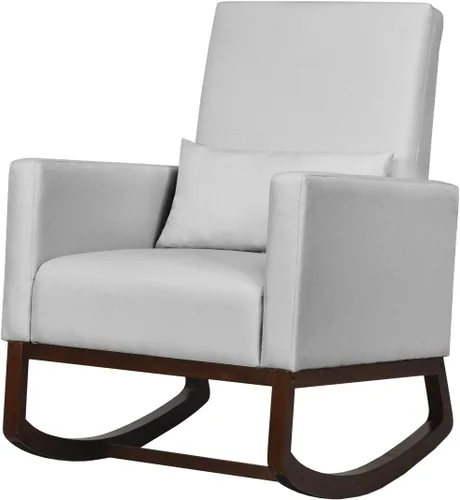 Vista 10 de DORTALA Mecedora tapizada de tela 2 en 1 con almohada beige